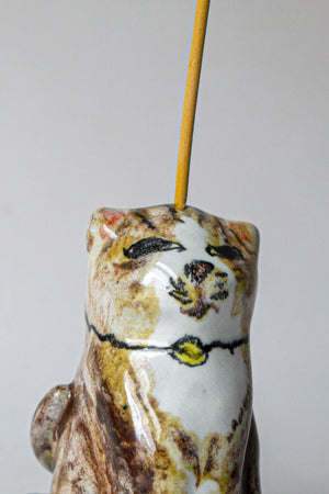 Golden Cat with Bell Insence Holder